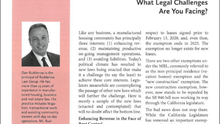 Rent Control Challenges for Manufactured Housing Parks – WMA Reporter Magazine May 2022